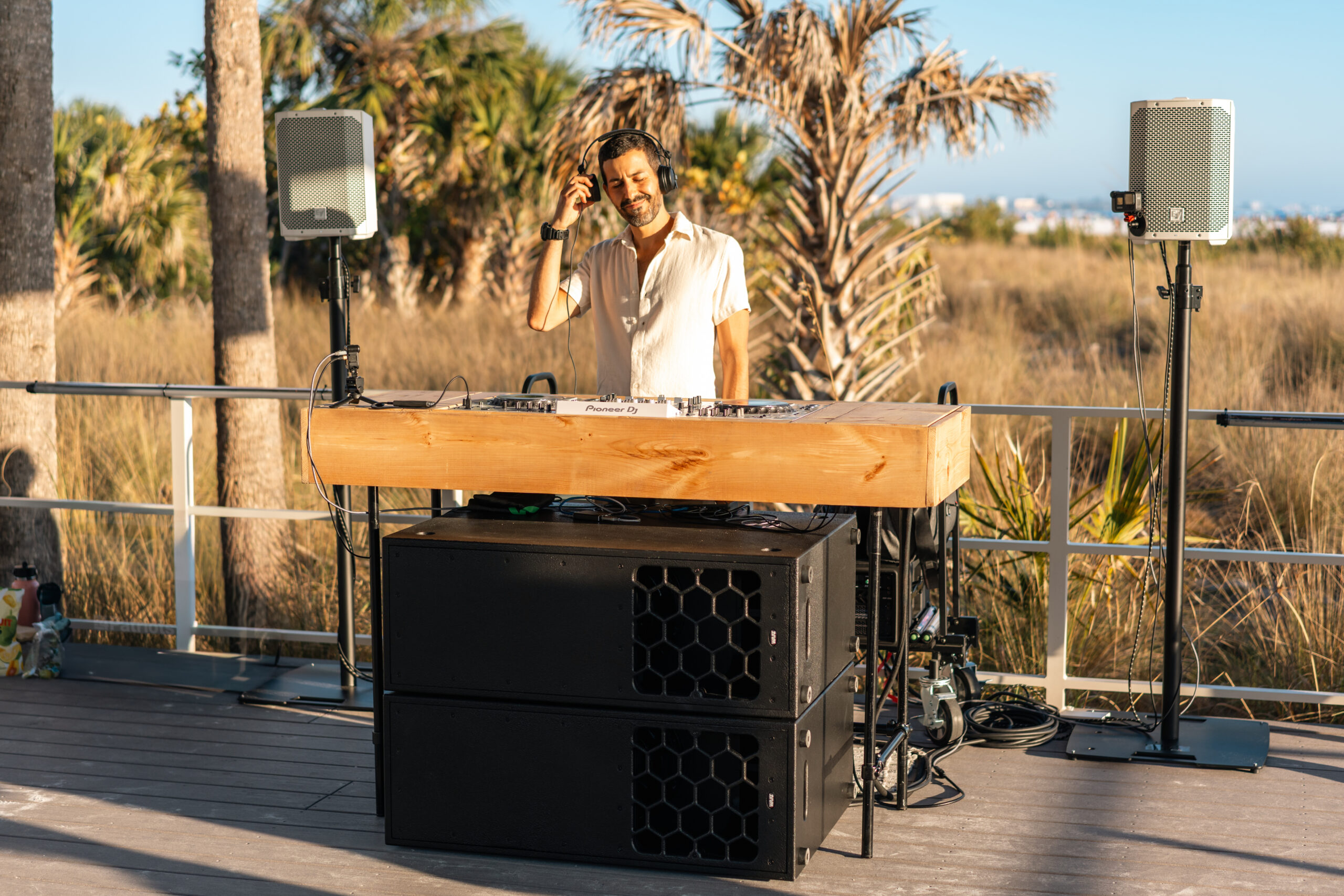 The full Sunsets and Soundwaves rig set up on the beach