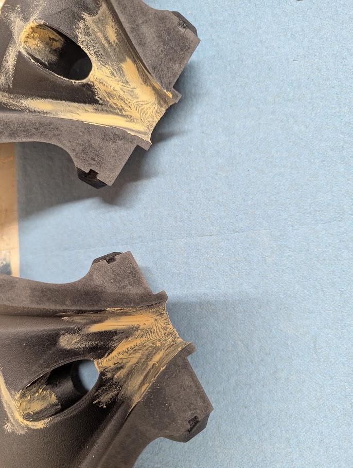 Raw 3D-printed waveguide halves during assembly